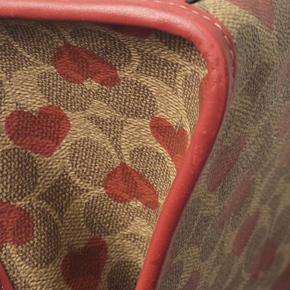 Coach Red and Tan Heart Pattern Tote Bag - Picture 6 of 9
